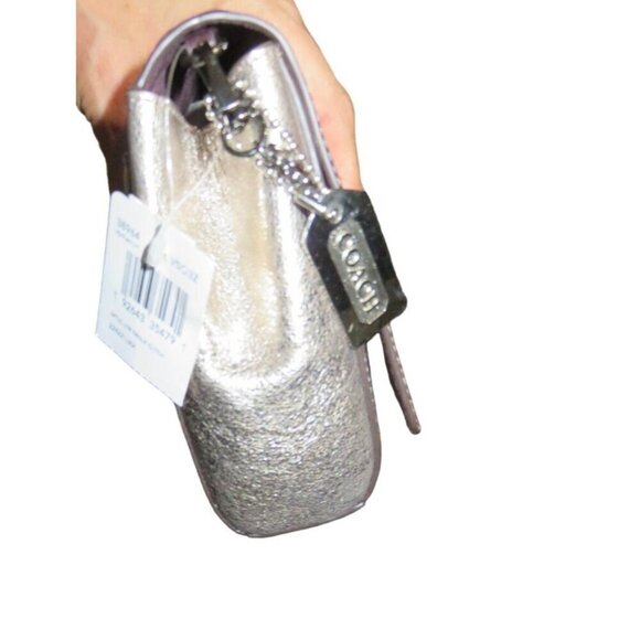 Coach NWT Alexa Signature Turnlock Silver Metallic Crinkle Leather Crossbody - Picture 4 of 12